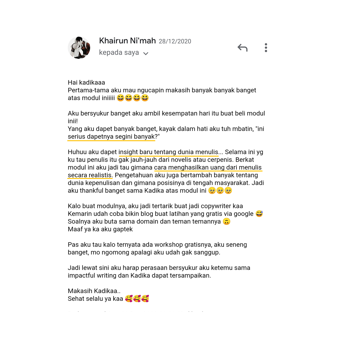 testimoni nulis aja