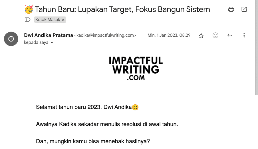 contoh content writing email news letter