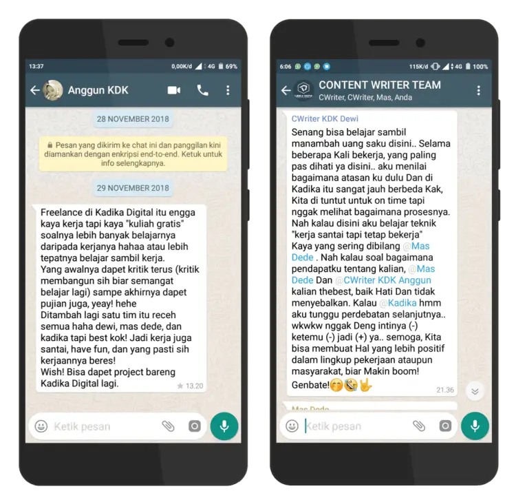 Testimoni freelance di Kadika Digital Agency